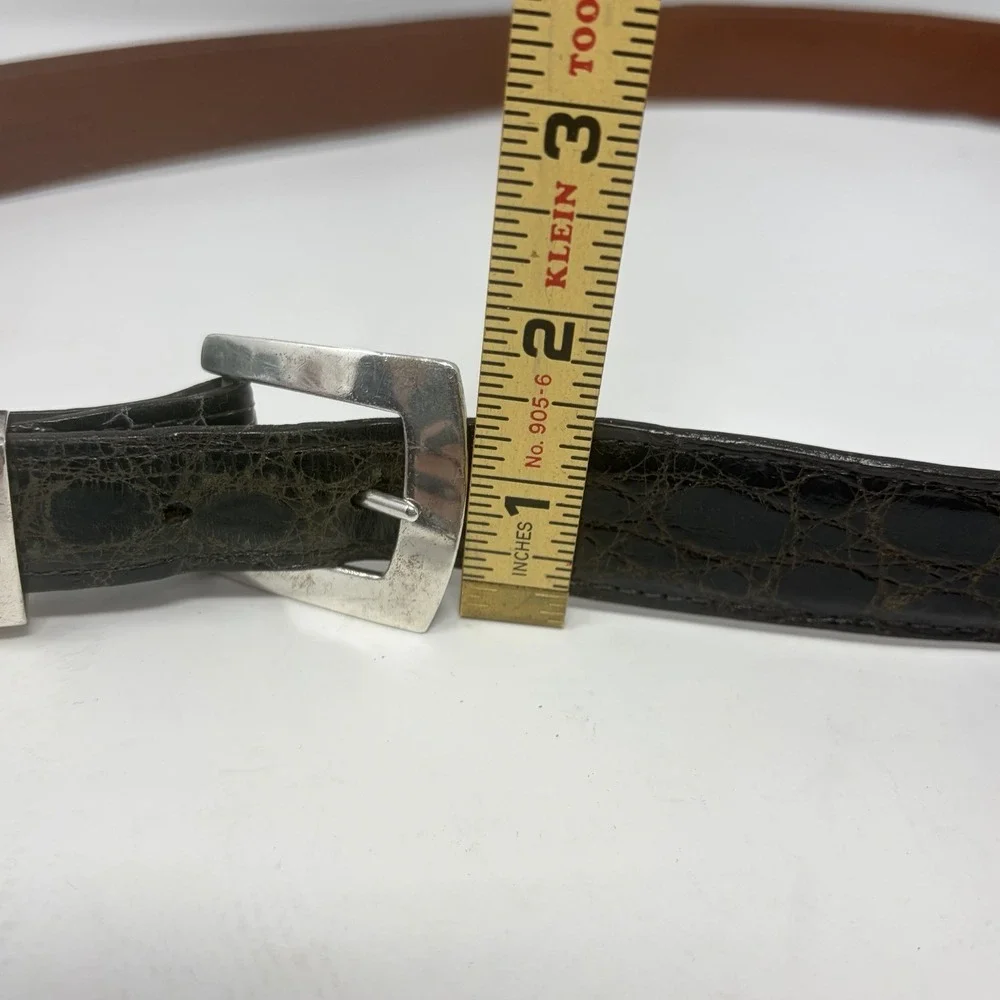 Rippel & Company Real Crocodile Leather Belt Solid Silver 925 Buckle USA Size 45